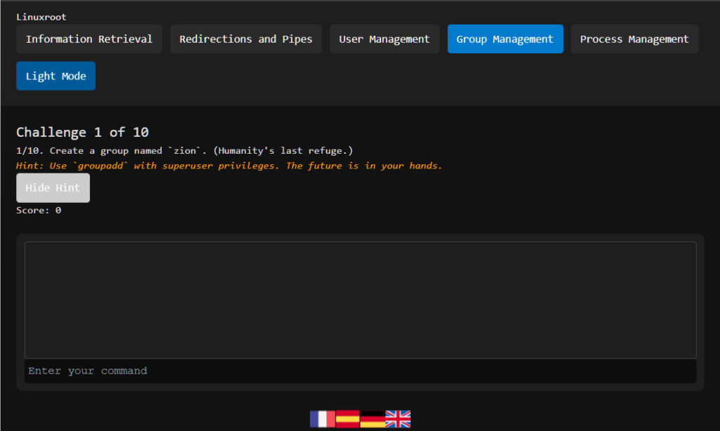 Linux root game screenshot